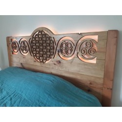 Carved Wooden Headboard with Multicolored LEDs